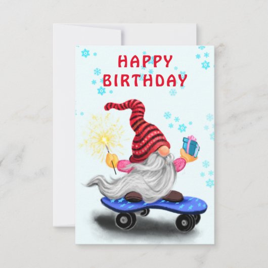 De Kaart van de verjaardag met Happy Skater Gnome  (Voorkant)