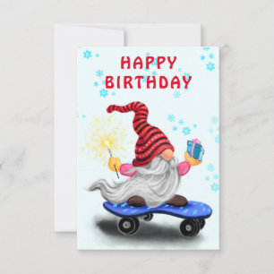 De Kaart van de verjaardag met Happy Skater Gnome