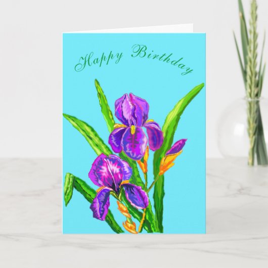 De Kaart van de verjaardag met Irises Flowers - Jo (Voorkant)