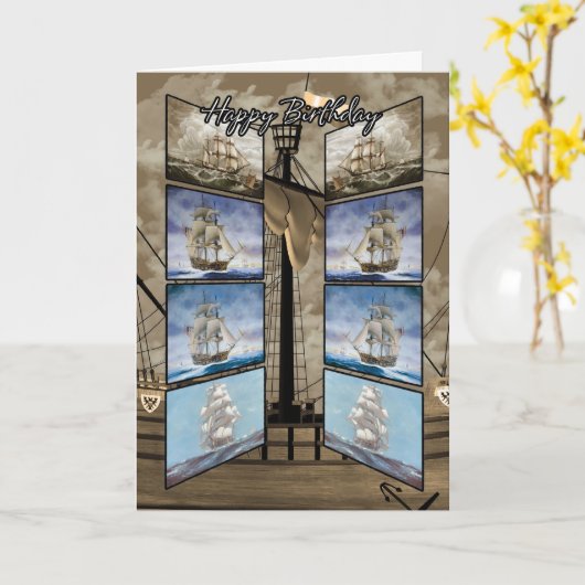 De Kaart van de verjaardag met Lange Schepen, (Gele Bloem)