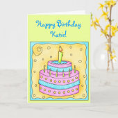 De Kaart van de verjaardag met Roze en Turkooise (Gele Bloem)