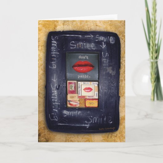 De kaart van de verjaardag: niet Paniek/Glimlach! (Voorkant)