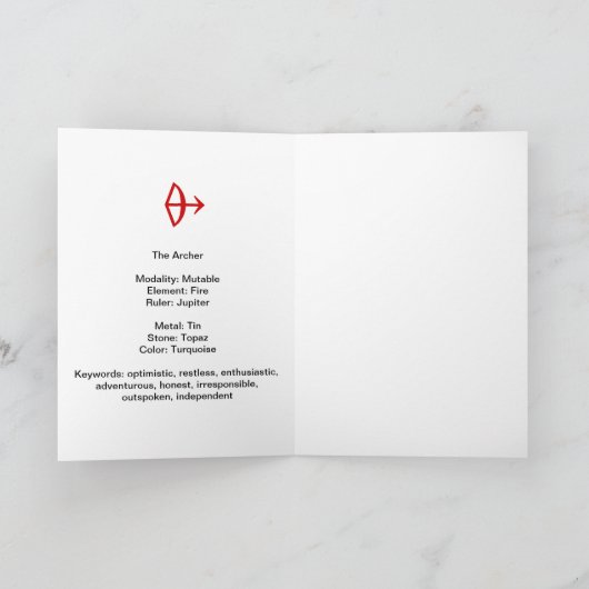 De Kaart van de Verjaardag van de Boogschutter (Binnen)