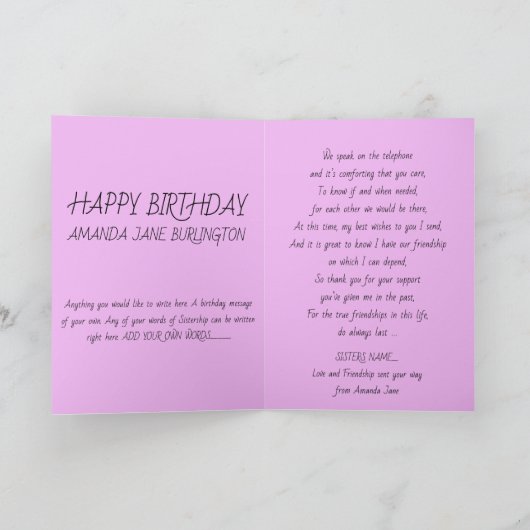 De Kaart van de Verjaardag van de zuster (Binnen)