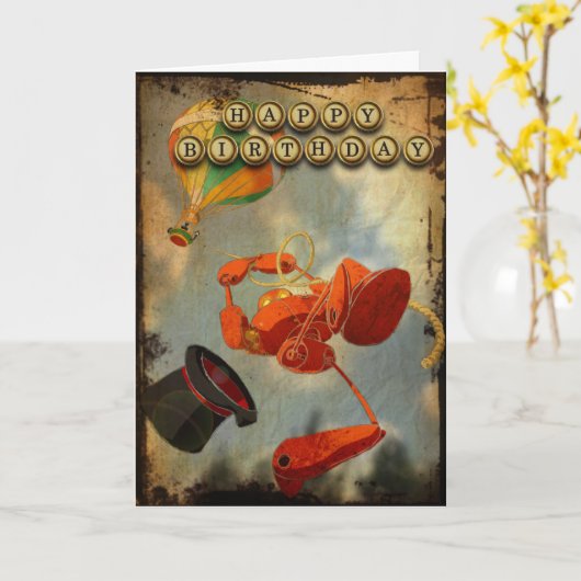 De Kaart van de Verjaardag van Steampunk (Gele Bloem)