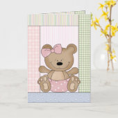 De Kaart van gelukwensen: Teddybeer met Roze Boog (Gele Bloem)