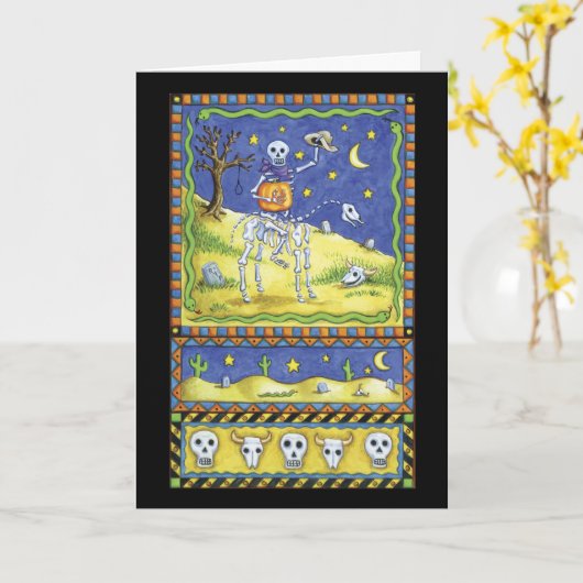 De kaart van Halloween met skeletcowboy (Gele Bloem)