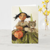 De Kaart van Halloween van het Meisje & van de Kat (Gele Bloem)