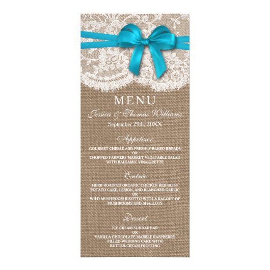 De Kaart van het menu Rustic Blue Bow Wedding Coll (Voorkant)