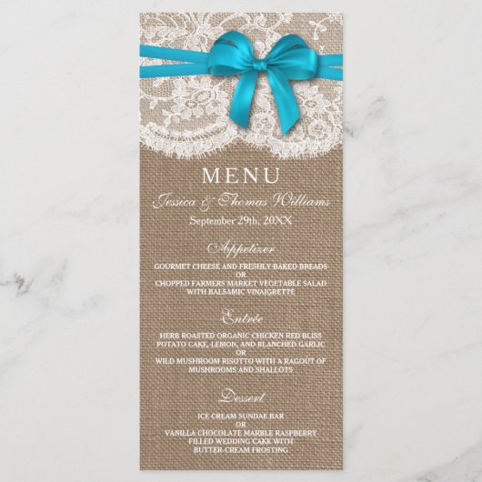 De Kaart van het menu Rustic Blue Bow Wedding Coll (Voorkant)