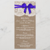 De Kaart van het menu Rustic Blue Bow Wedding Coll (Voorkant)