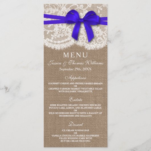 De Kaart van het menu Rustic Blue Bow Wedding Coll (Voorkant)