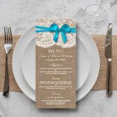 De Kaart van het menu Rustic Blue Bow Wedding Coll