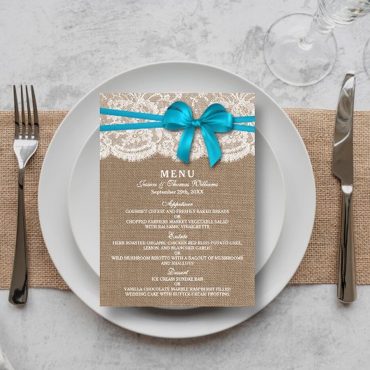 De Kaart van het menu Rustic Blue Bow Wedding Coll
