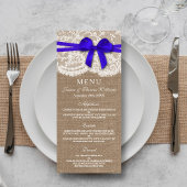 De Kaart van het menu Rustic Blue Bow Wedding Coll
