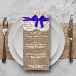 De Kaart van het menu Rustic Blue Bow Wedding Coll