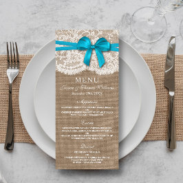 De Kaart van het menu Rustic Blue Bow Wedding Coll