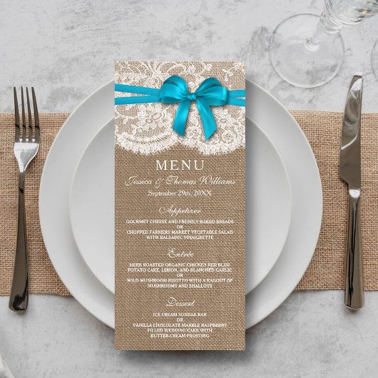 De Kaart van het menu Rustic Blue Bow Wedding Coll