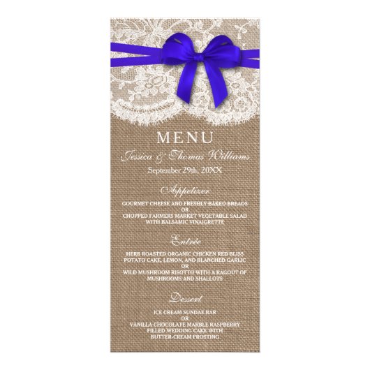 De Kaart van het menu Rustic Blue Bow Wedding Coll (Voorkant)