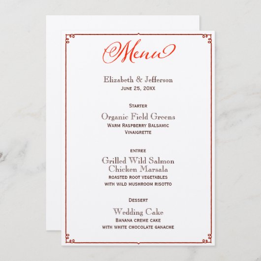 De Kaart van het Menu van het Bieden van het Band (Voorkant / Achterkant)