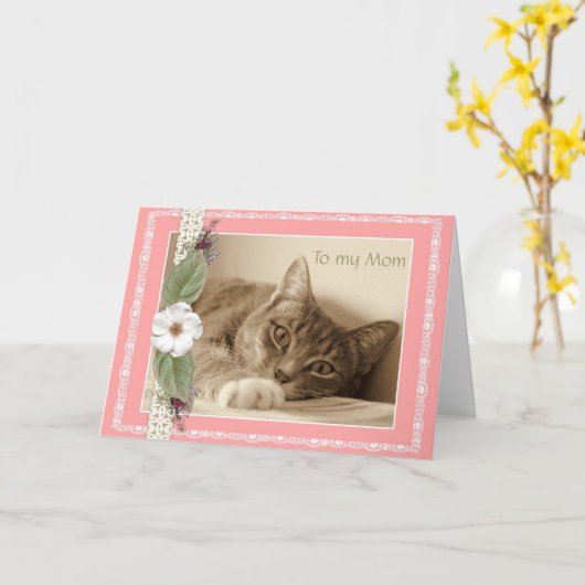 De Kaart van het moederdag met Kat (Gele Bloem)