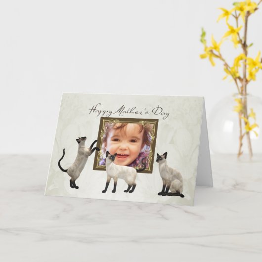 De kaart van het Moederdag van de foto met siamese (Gele Bloem)