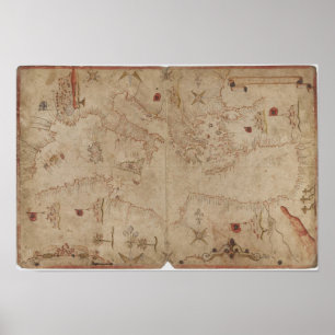 De kaart van het oerwets zee van de Middellandse Z Poster