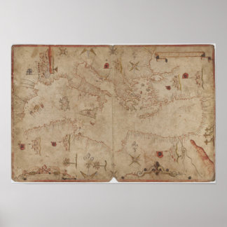 De kaart van het oerwets zee van de Middellandse Z Poster