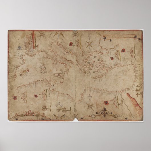 De kaart van het oerwets zee van de Middellandse Z Poster (Voorkant)