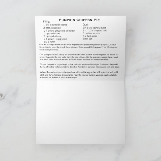 De Kaart van het Recept van de Pastei van de (Binnen)