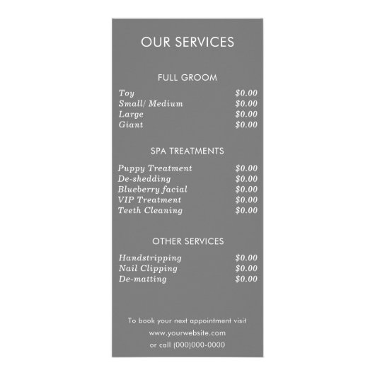 De Kaart van het Rek van de Lijst van de Dienstpri (Achterkant)