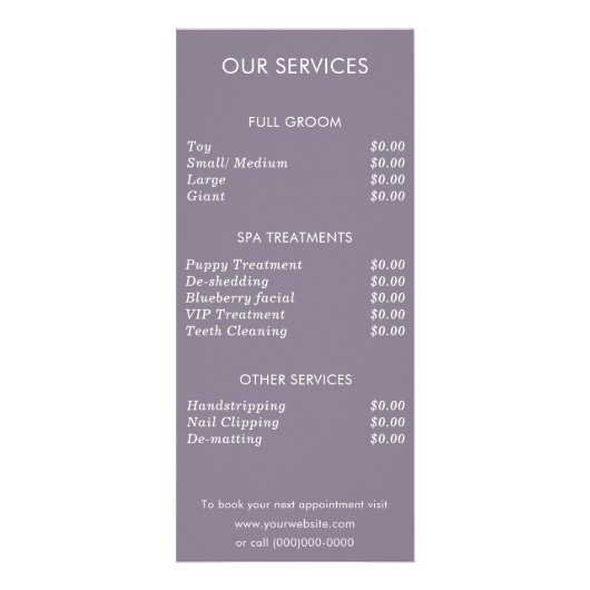 De Kaart van het Rek van de Lijst van de Dienstpri (Achterkant)