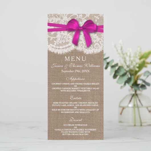 De Kaart van het Rustic Pink Bow Wedding Collectie (Staand voorkant)