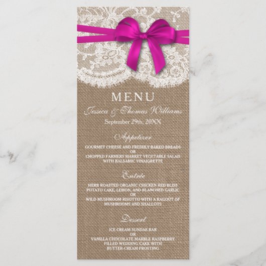 De Kaart van het Rustic Pink Bow Wedding Collectie (Voorkant)