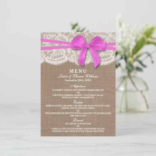 De Kaart van het Rustic Pink Bow Wedding Collectie (Staand voorkant)