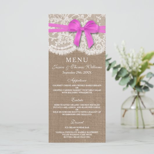 De Kaart van het Rustic Pink Bow Wedding Collectie (Staand voorkant)