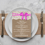 De Kaart van het Rustic Pink Bow Wedding Collectie<br><div class="desc">Het Roze collectie voor de bruiloft van de roze boog is een verbluffend design met een mooie rustige achtergrond voor het inbreken van de schoot met een romantische witte rand, een trim en een verbluffende roze boog. Deze menu's kunnen gepersonaliseerd worden voor je speciale gelegenheid en maken de perfecte sjabloon...</div>