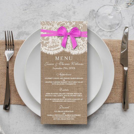 De Kaart van het Rustic Pink Bow Wedding Collectie