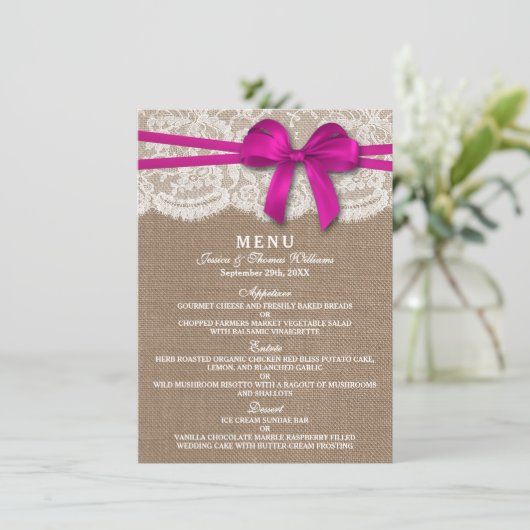 De Kaart van het Rustic Pink Bow Wedding Collectie (Staand voorkant)