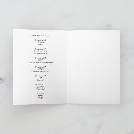 De kaart van Kwanzaa van de "plengoffer" (Binnen)