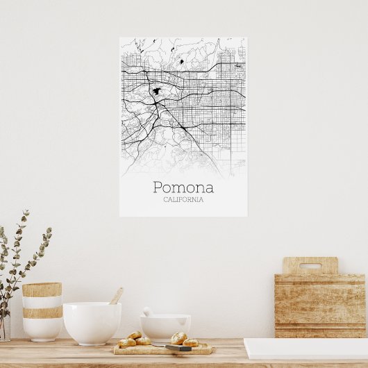 De Kaart van Pomona - Californië - het Poster van  (Keuken)