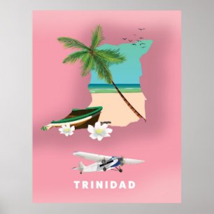 De kaart van Trinidad illustreerde reisposter. Poster