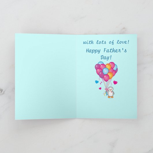 De Kaart van vaderdag: Ballons, Harten, en Pinguïn (Binnen)