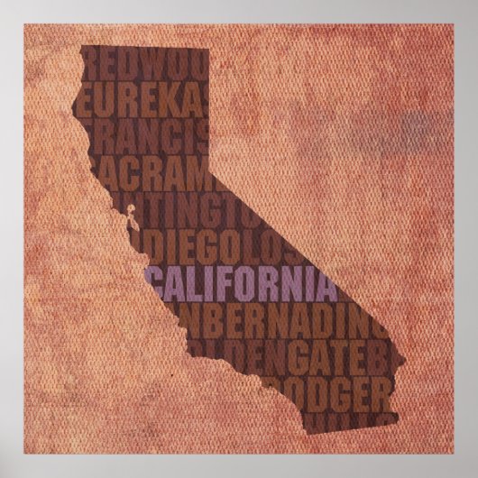 De Kaart van Word van de Staat van Californië op C Poster (Voorkant)