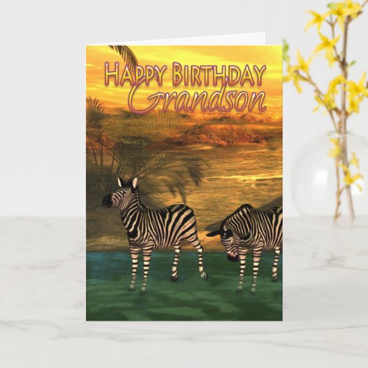 De Kaart Zebras van de Verjaardag van de kleinzoon (Gele Bloem)