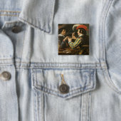 De kaartspelers vierkante button 5,1 cm (In situ)