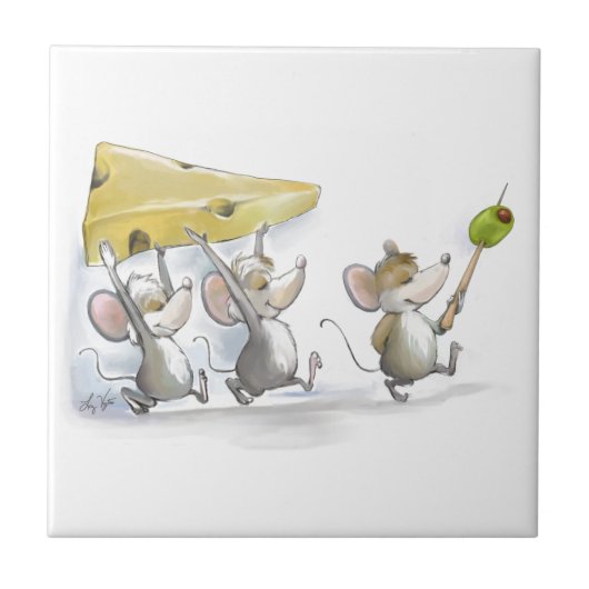 De kaasberg (met olijven) tegeltje (Voorkant)