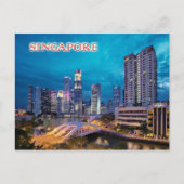De kade en de skyline van Singapore 's nachts Briefkaart (Voorkant)