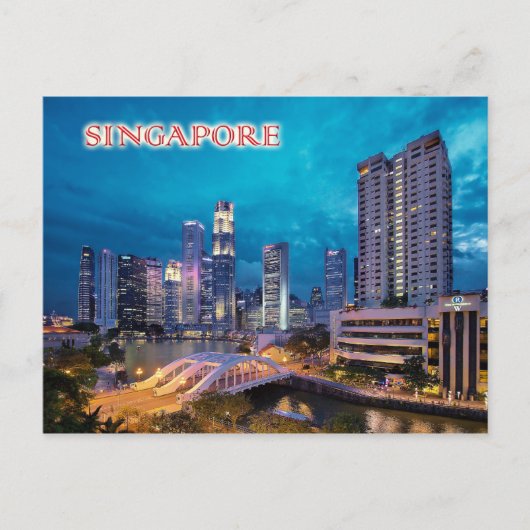 De kade en de skyline van Singapore 's nachts Briefkaart (Voorkant)