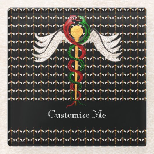 De kaduceus (volledige kleur) glazen onderzetter (Voorkant)